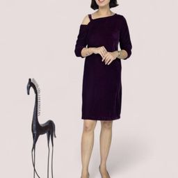 GEETUES One Shoulder Velvet A-Line Dress-image-67