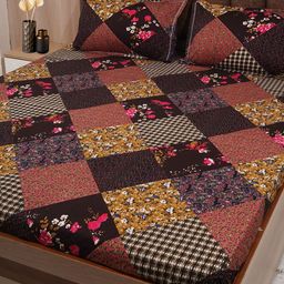 Adwitiya Black & Mustard Floral 210 TC Queen Bedsheet with 2 Pillow Covers-image-47