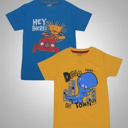 Dollar Champion Kidswear Boys Pack Of 2 Graphic Printed Round Neck Cotton T-Shirts-image-5