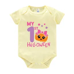 Babywish Infants Pumpkin Head Printed Cotton Short Sleeve Bodysuit-image-1
