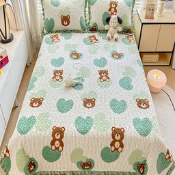 JC HOME Green & White Printed Cotton Double King Bed & Pillow Cover-image-64