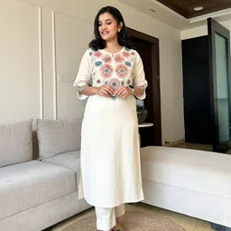 MILAAV Women Floral Embroidered Pure Cotton Kurta with Trouser-picture-17