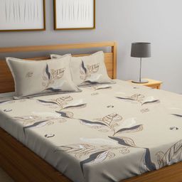 Aura Blue & Beige Floral 300 TC Double King Bedsheet with 2 Pillow Covers-2.5 m X 2.20 m-image-30