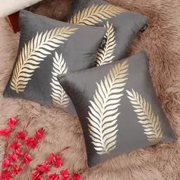 Myntra Elegant Homes Grey & Gold-Toned 3 Pieces Abstract Velvet Square Cushion Covers-image-36