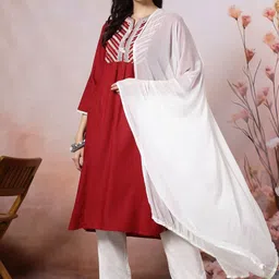 Nayam By Lakshita Women Ethnic Motifs Embroidered Regular Thread Work Kurta with Trousers & With Dupatta-image-45