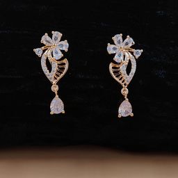 JYONA Rose Gold-Plated American Diamond & CZ Studded Floral Shaped Drop Earrings-image-48