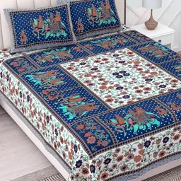 POORAK Blue & White Floral 104 TC King Bedsheet Set 0.9 mx 1 m-picture-14