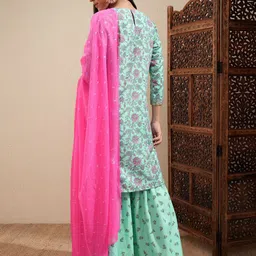 Vishudh Women Floral Printed Regular Thread Work Kurta with Sharara & With Dupatta image 5
