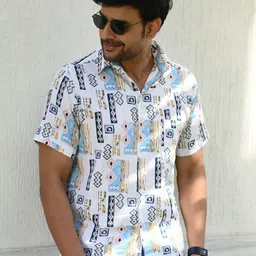 Style Matters Men Standard Fit Spread Collar Geometric Printed Cotton Casual Shirt-image-75