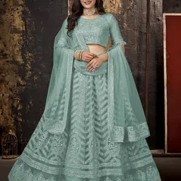 VARNI FABRICS Embroidered Sequinned Semi-Stitched Lehenga & Unstitched Blouse With Dupatta-image-78