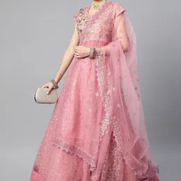DIVASTRI Embellished Sequinned Semi-Stitched Lehenga & Unstitched Blouse With Dupatta image 3