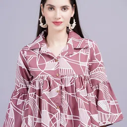 Jyoti Women Geometric Print Bell Sleeve Shirt Style Top-image-45
