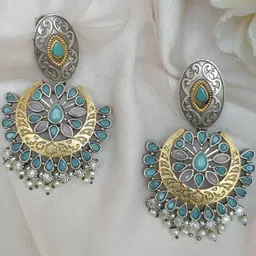 FindHerFavorite Silver-Plated Stones Studded & Beads Beaded Contemporary Chandbalis-22