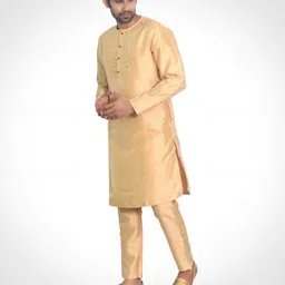 House of Aqss Men Regular Dupion Silk Kurta with Trousers image 2
