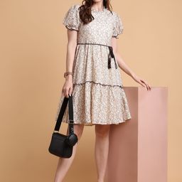Tulsattva Print Puff Sleeve Empire Midi Dress-image-38