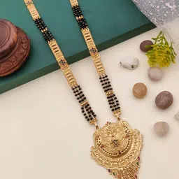 TKRB SALES Gold-Plated Artificial Stones Studded & Beaded Mangalsutra-picture-8