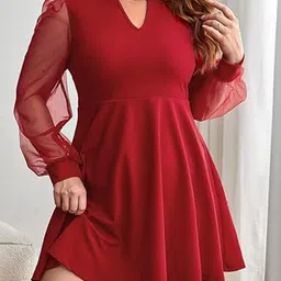 C4D Women Round Neck Pluse Size Fit and Flare Above Knee Dress-picture-25