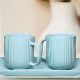 Ekaura Green 3 Pieces Textured Ceramic Glossy Mugs With Tray-35