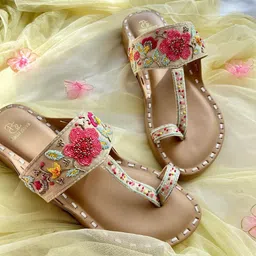 Bombay Brown Embellished Open Back Kolhapuri Flats-13
