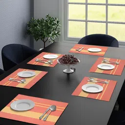 Saral Home 6Pcs Orange-Colored Striped Cotton Rectangle Table Placemats-14
