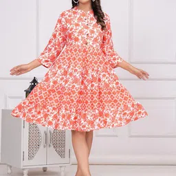 BAESD Women Floral Print Fit & Flare Tiered Knee Length Dress-image-33