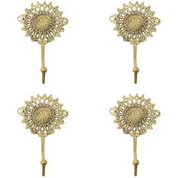 IndianShelf Gold Toned 4 Pieces Brass Sunflower Wall Hooks-image-30