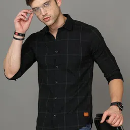 Tallwalker Men Straight Windowpane Checks Opaque Checked Casual Shirt-picture-33