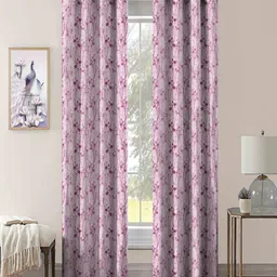 Aura Pink Set of 2 Floral Door Curtain-23
