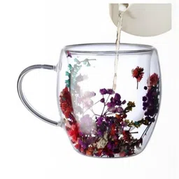 deedecorwave Dried Flowers Double Wall Clear Glass Coffee Mugs-10