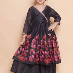 Bitiya by Bhama Girls Floral Printed V-Neck Anarkali Kurta with Sharara-picture-14