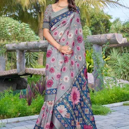 PHEASANT Floral Zari Pure Linen Saree-picture-6