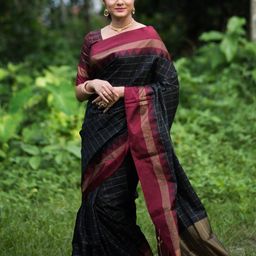 Parampara Ethnic Checked Zari Pure Silk Banarasi Saree-image-17