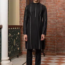 PATR Men Striped Mandarin Collar Kurta with Pyjamas-37