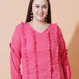 U&F Beyond Women Puff Sleeve Ruffles Crepe Top-image-40