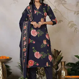 Meena Bazaar Women Floral Printed Regular Kurta with Trousers & Dupatta-picture-10