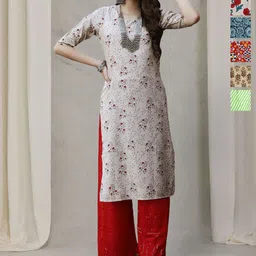 7Threads Selection Of 6 Floral Printed Round Neck Straight Kurta-image-84