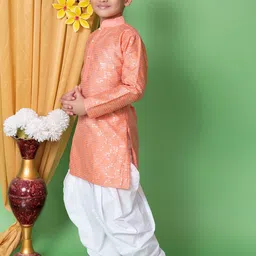 NFC CREATION Boys Embroidered Regular Sequinned Dupion Silk Kurta with Patiala image 5
