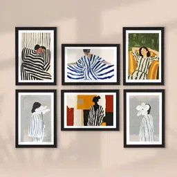 Art Street White & Black 6 Pieces Synthetic Wood Abstract Wall Paintings-image-91