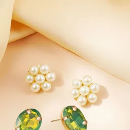 MANSIYAORANGE Set Of 2 Gold-Plated Crystals Studded Oval Shaped Korean Studs-picture-5