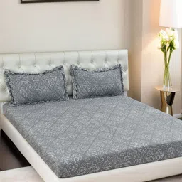 Innovative Edge Grey Floral 160 TC King Bedsheet with 2 Pillow Covers-image-47