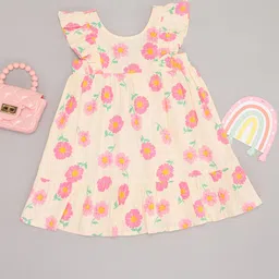 Pantaloons Baby Floral Print Flutter Sleeve Fit & Flare Dress-1