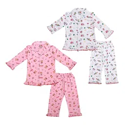 Superminis Girls Pack of 2 Printed Lapel Collar Shirt & Pyjamas Night suit-image-97