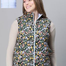 Oxolloxo Women Stand Collar Floral Printed Casual Lightweight Quilted Jacket-image-46