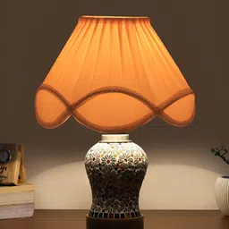 Devansh Off White Printed Wood Frusturical Shaped Table Lamp image 2