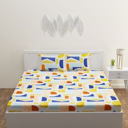HOME AFFAIRS Blue & Orange Geometric 160 TC Single Bedsheet Set 1.5 m x 2.2 m-image-8