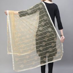 LOOM LEGACY Geometric Embroidered Beads And Stones Net Dupatta image 2