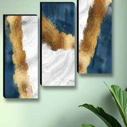 SAF Blue & Yellow 3 Pieces Abstract Synthetic Wood Wall Paintings-image-93