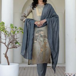 SANISA Floral Printed Sequinned Straight Kurta with Trousers And Dupatta-picture-10