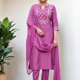 SZN Floral Yoke Design Thread Work Pure Silk Straight Kurta With Trouser & Dupatta-picture-39
