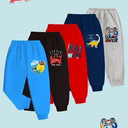 KUCHIPOO Boys Pack Of 5 Printed Mid-Rise Joggers-image-100